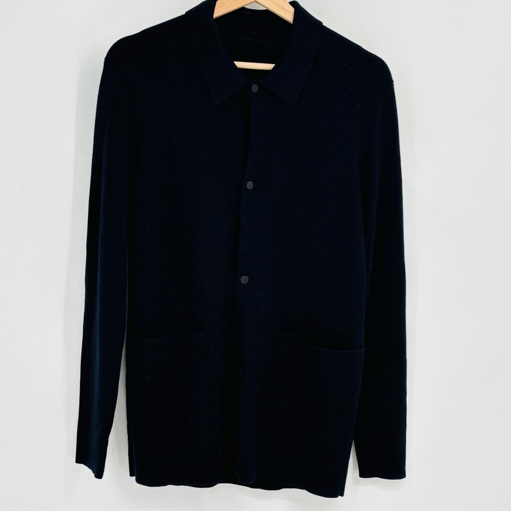 COS 100% Wool womens jacket cardigan snap front patch pockets collared